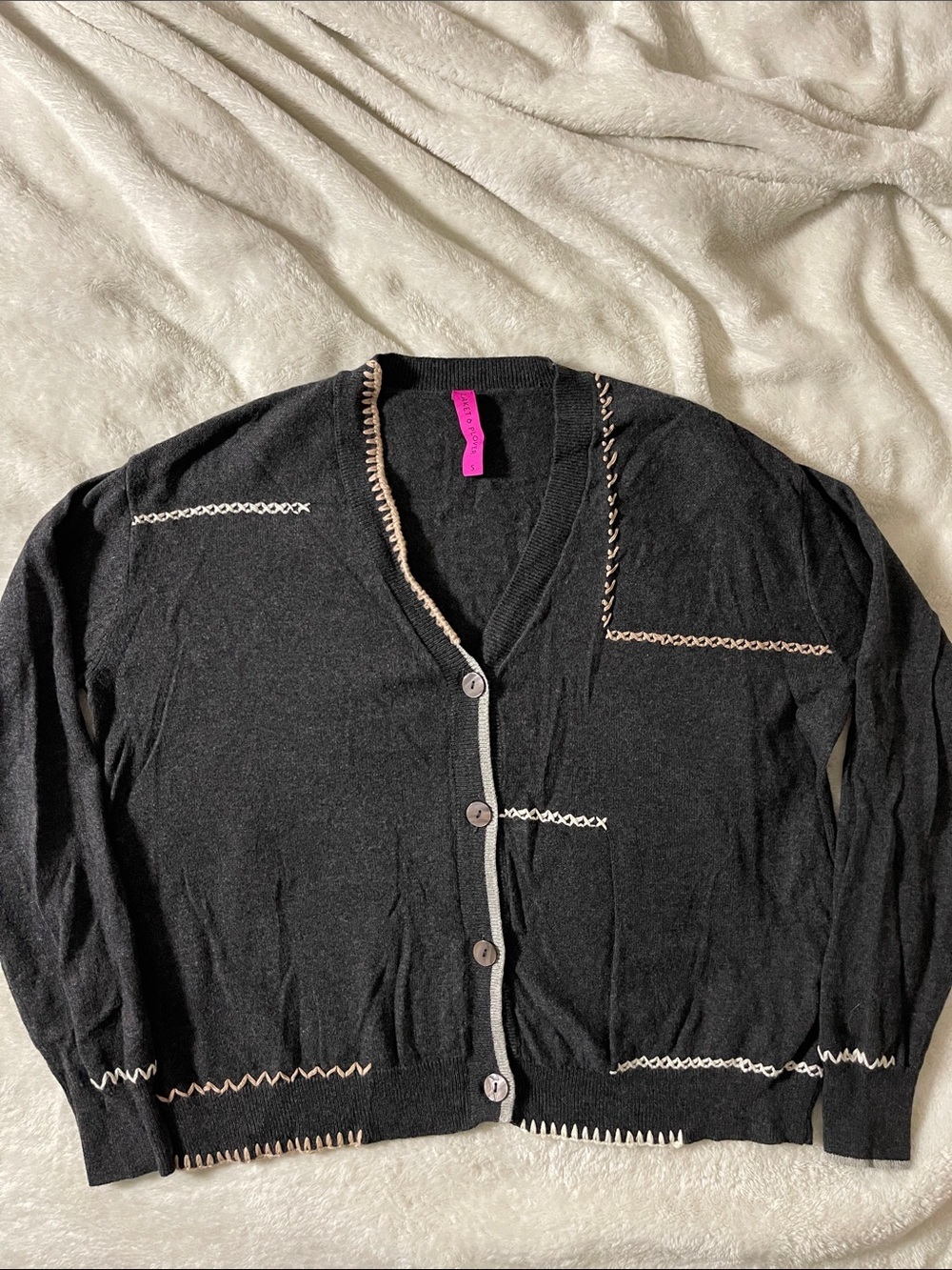 ZAKET & PLOVER Charcoal Button-Front Cardigan with Contrast Stitching